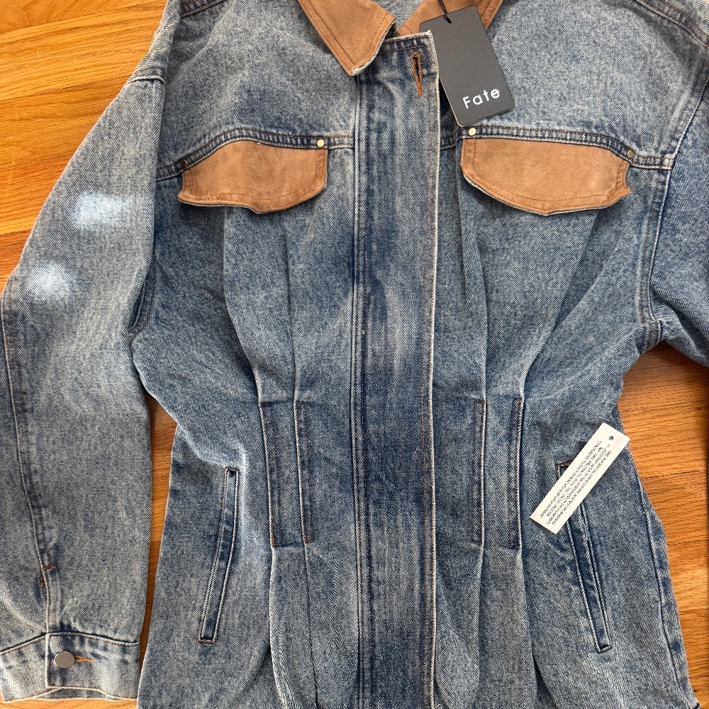 FATE Denim Contrast Faux Suede Zip Up Jacket Size Medium - Picture 3 of 6